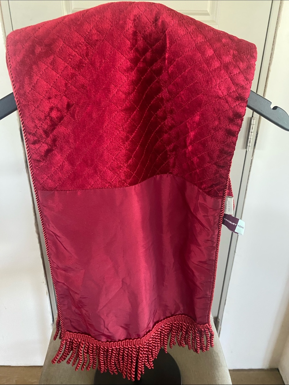 Plush Quilted Red Velvet Table Runner with Tassel Trim
